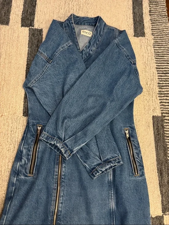 Etica Medium Blue Longline Asymmetric Denim Jacket NWOT - Picture 11 of 12